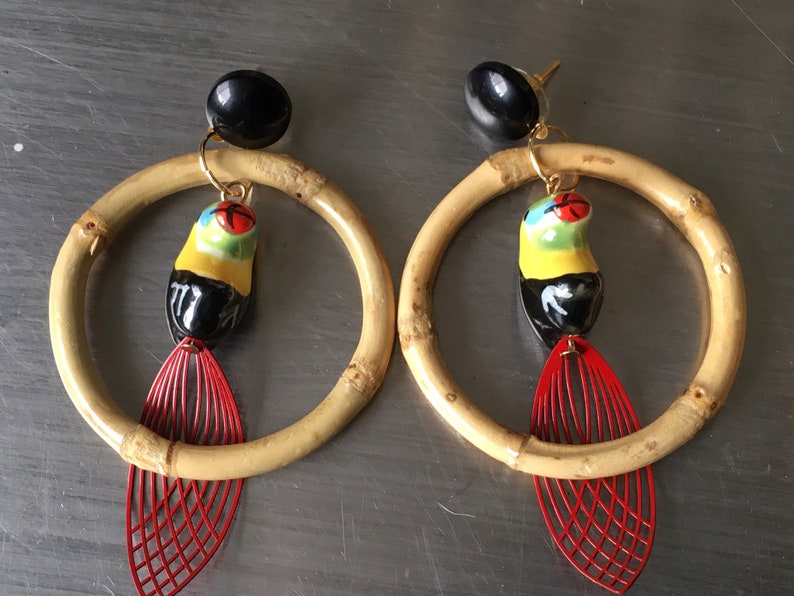 Vintage Inspired* Tiki Bamboo Hoops Tropical Birds