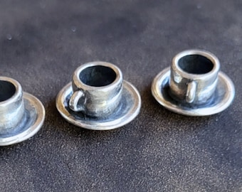 Sterling Silver Teacup Charm, Cup and Saucer Charms for Jewelry Making, L598E