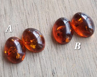 Baltic Amber Cabochon Pairs, Domed Oval Amber Stone Set, L1612