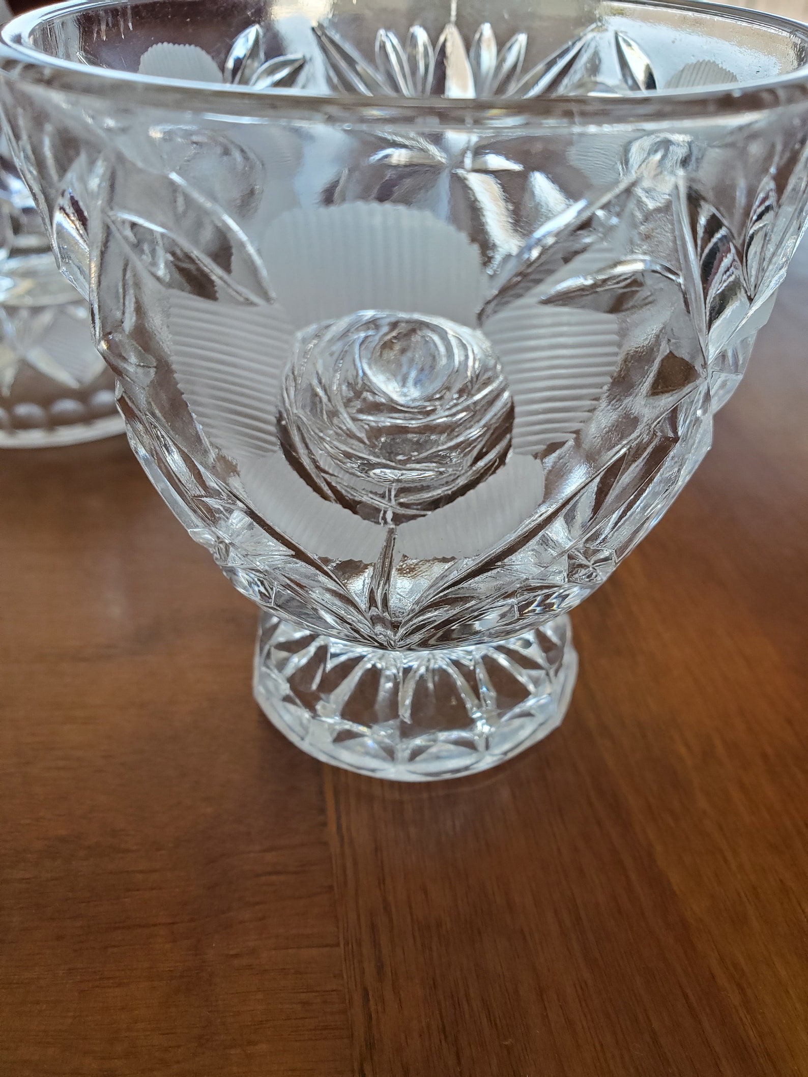 Crystal Sugar & Creamer Set Etched Rose and Leaf Pattern | Etsy