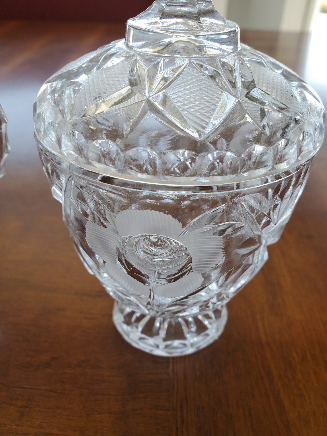 Crystal Sugar & Creamer Set Etched Rose and Leaf Pattern Etsy