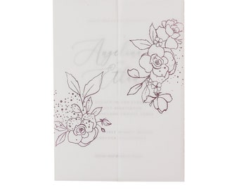 Envoltura de invitación de boda, chaquetas de vitela con estampado de lámina de rosas para 5x7, funda de papel de vitela transparente A7, mangas de vitela