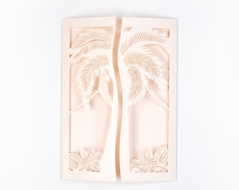 Cover peach metallic Laser cut cover with a palm tree pattern DIY invitations