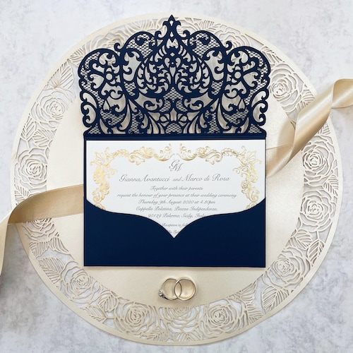 Navy Blue Wedding Invitations With Free Envelopes in DIY Kit - Etsy