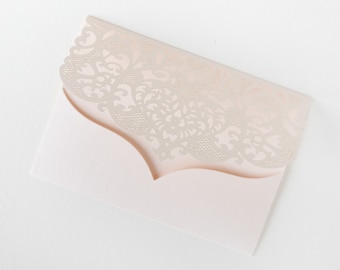 Peach Laser Cut Lace Covers - DIY Invitations Wedding stationery