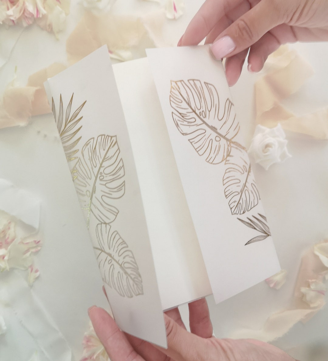 Monstera Leaves Vellum Jackets, Wraps for A7 Invitation Cards 5x7