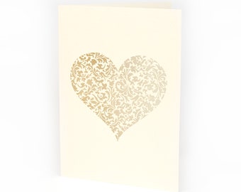 Cream metallic covers Laser cut covers with heart DIY invitations Laser cut heart pattern