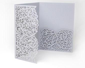 Laser Cut Invitation Covers - Gray Colour, DIY invitations, Wedding, Birthday, Christening Cards 3 Fold Pocket, B6 envelopes