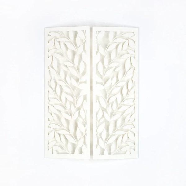 Laser Cut Covers with Leaf Motif - Cream/Ivory Paper, DIY Invitations, Handmade, Birthday, Anniversary, Wedding Gatefold Invitation