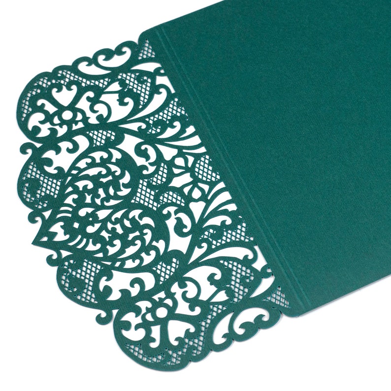 Forest Green Laser Cut Lace Covers Wedding, Birthday, Christening Invitation, DIY Invitations, Cover Envelope image 5