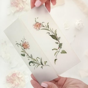 Greenery Translucent Paper Sleeve, 5x7 Printed Parchment Wraps, Vellum Jacket with a Wreath of Floral image 3