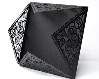 Black Square Laser Cut Invitation Covers - Elegant Floral Lace Invitations, Wedding, Birthday, Christening Covers, DIY Invitations