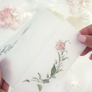 Greenery Translucent Paper Sleeve, 5x7 Printed Parchment Wraps, Vellum Jacket with a Wreath of Floral image 5