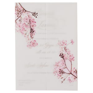 Cherry Blossom Vellum Jacket/ Wrap For Wedding Invitations, Translucent Paper Sleeve, DIY Invitation