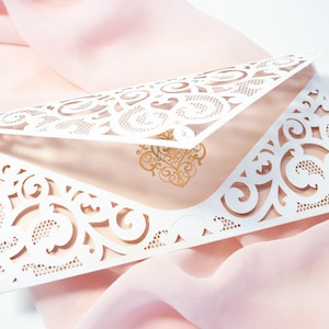 Cream Wedding Invitation Laser Cut Elegant DIY Invitations Rose Gold Foil Ornament