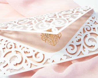 Invitación de boda de crema Corte láser elegantes invitaciones de bricolaje Adorno de lámina de oro rosa