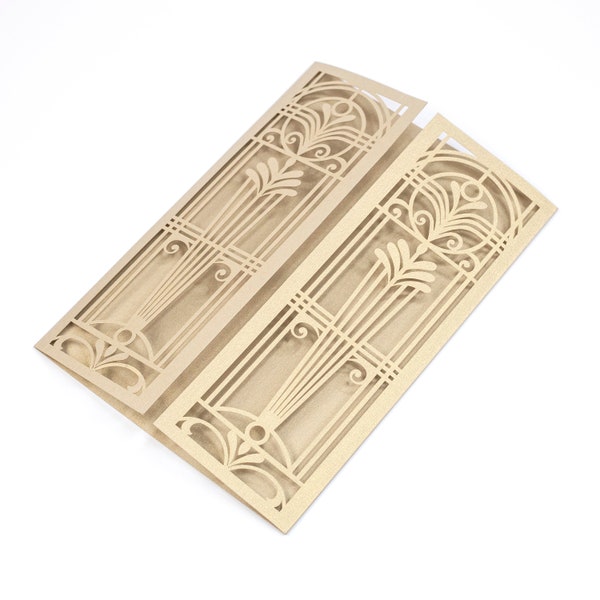 Cover old gold metallic Great Gatsby Laser cut cover DIY invitations Laser cut pattern