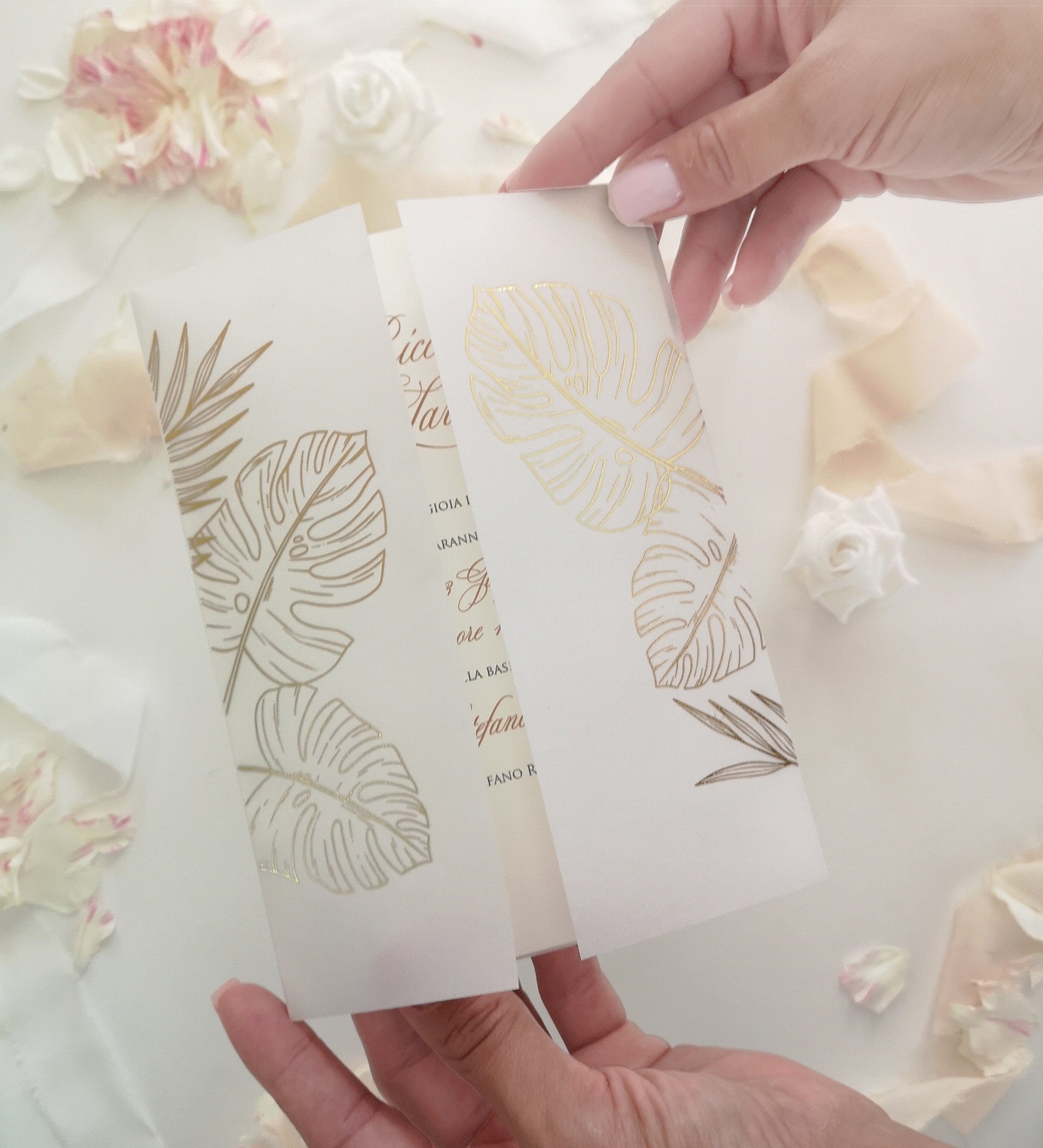 Monstera Leaves Vellum Jackets, Wraps for A7 Invitation Cards 5x7