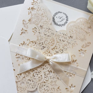 Convites de casamento metálico creme com envelopes, papel de alta qualidade, batismo, batizado, aniversário