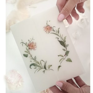 Greenery Translucent Paper Sleeve, 5x7 Printed Parchment Wraps, Vellum Jacket with a Wreath of Floral image 2