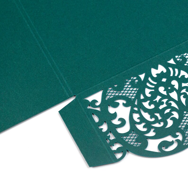 Forest Green Laser Cut Lace Covers Wedding, Birthday, Christening Invitation, DIY Invitations, Cover Envelope image 9