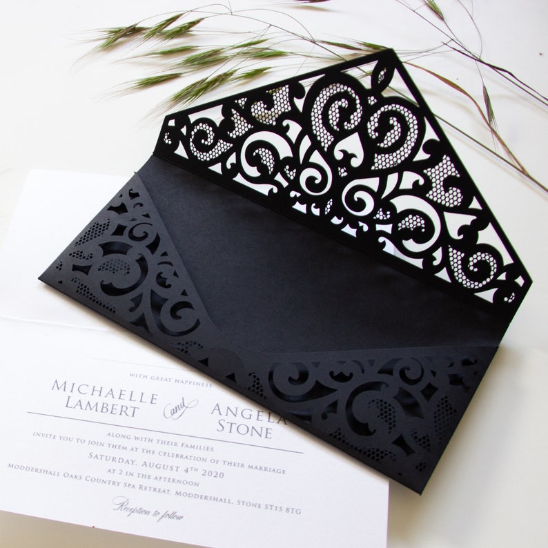 Elegant Black Wedding Invitations with Free Envelopes Etsy