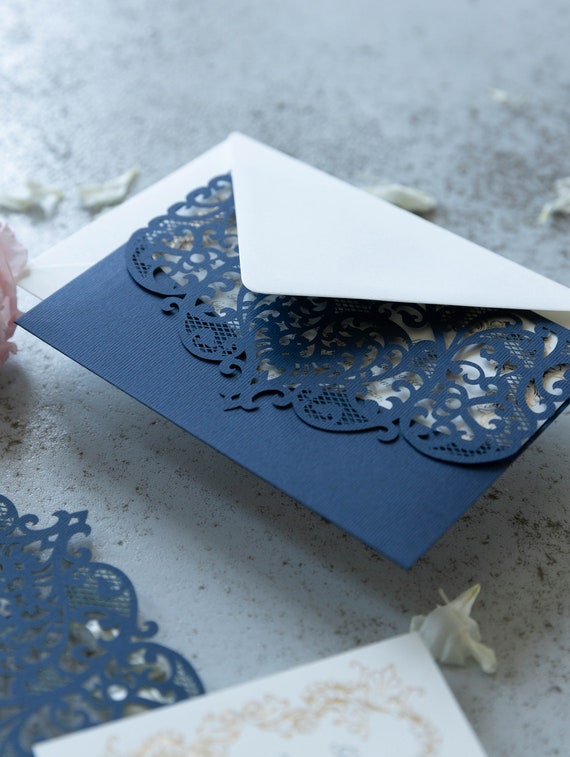 Buy 50 Cards Pack Elegant Invitation Cards Laser Cut Navy Blue Pocket  Wedding Invitations with Envelopes Gold Foiled Insert Lace modern Floral  DIY kit Online at desertcartIsrael