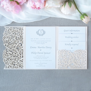 Conjunto de convites de casamento pêssego com envelopes, corte a laser de renda, convite principal, dia, convite de noite, RSVP, conjunto de desejos DIY