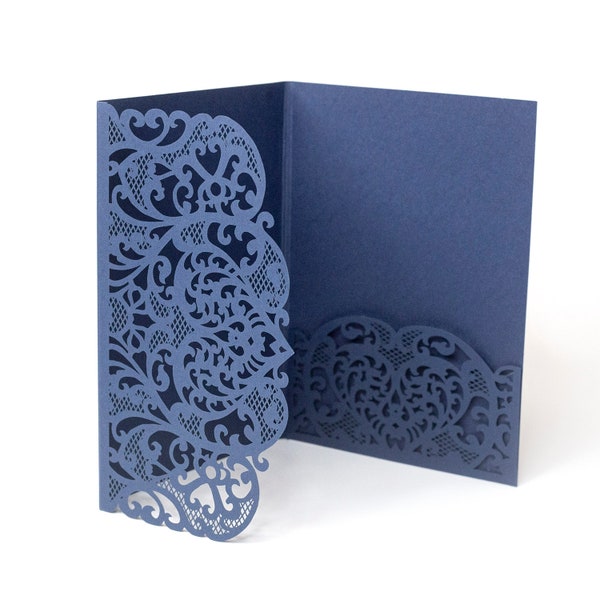 Navy Blue Laser Cut Lace Covers - Wedding, Birthday, Christening Invitation, DIY Invitations, Cover + Envelope