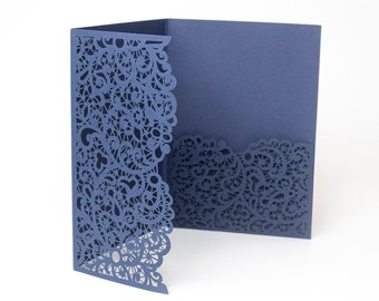 Navy blue covers Laser Cut Invitation Covers, DIY invitations, Wedding, Birthday, Christening Cards 3 Fold Pocket, Cover + Envelope