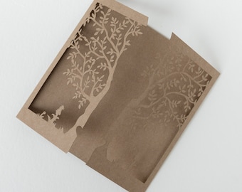 Laser cut cover Eco cover Tree pattern DIY invitations Wedding cards