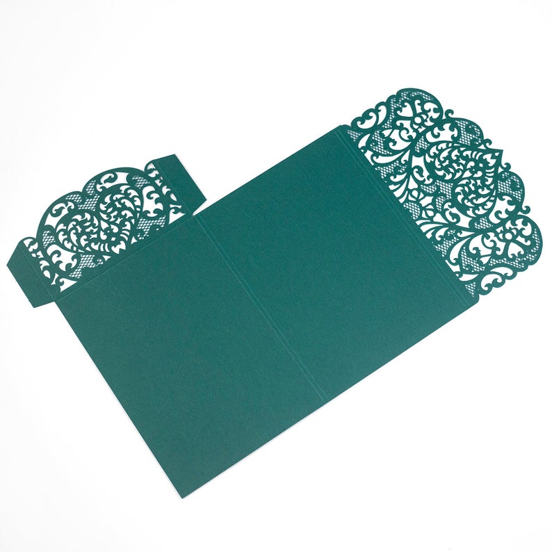 Forest Green Laser Cut Lace Covers Wedding, Birthday, Christening Invitation, DIY Invitations, Cover Envelope image 8