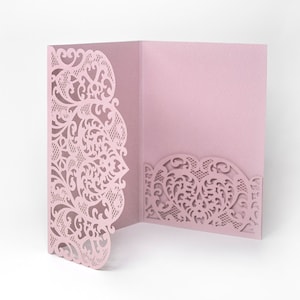 Pink Laser Cut Lace Cover With Envelope - Wedding, Birthday, Christening Invitation, DIY Invitations, Kit