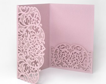 Pink Laser Cut Lace Cover With Envelope - Wedding, Birthday, Christening Invitation, DIY Invitations, Kit