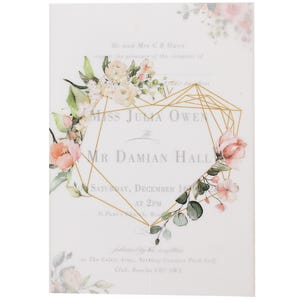 Floral Invitation Wrapper DIY, Printed Vellum Wraps 5x7, Soft Pink Floral Geometric Heart Vellum Jacket, Handmade