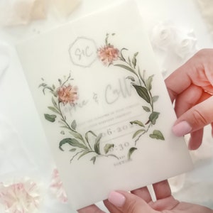 Greenery Translucent Paper Sleeve, 5x7 Printed Parchment Wraps, Vellum Jacket with a Wreath of Floral image 4