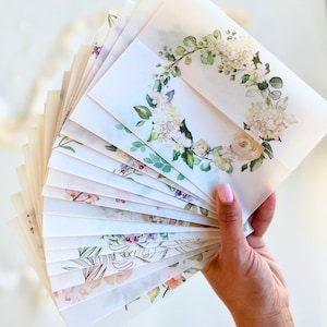Set of 5 Samples of Vellum Jacket, Floral Vellum Wrap For 5 x 7 Cards, DIY Invitation