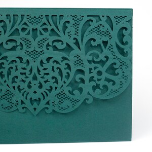 Forest Green Laser Cut Lace Covers Wedding, Birthday, Christening Invitation, DIY Invitations, Cover Envelope image 7