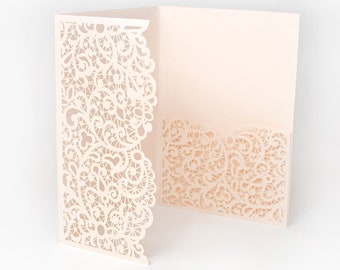 Laser Cut Invitation Covers - Peach Colour, DIY invitations, Wedding, Birthday, Christening Cards 3 Fold Pocket, B6 envelopes