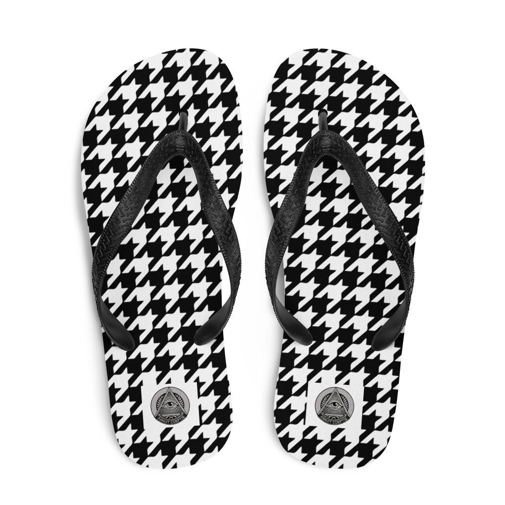Houndstooth Flip Flops Beach Sandals Flat Sandals 90s Sandals | Etsy