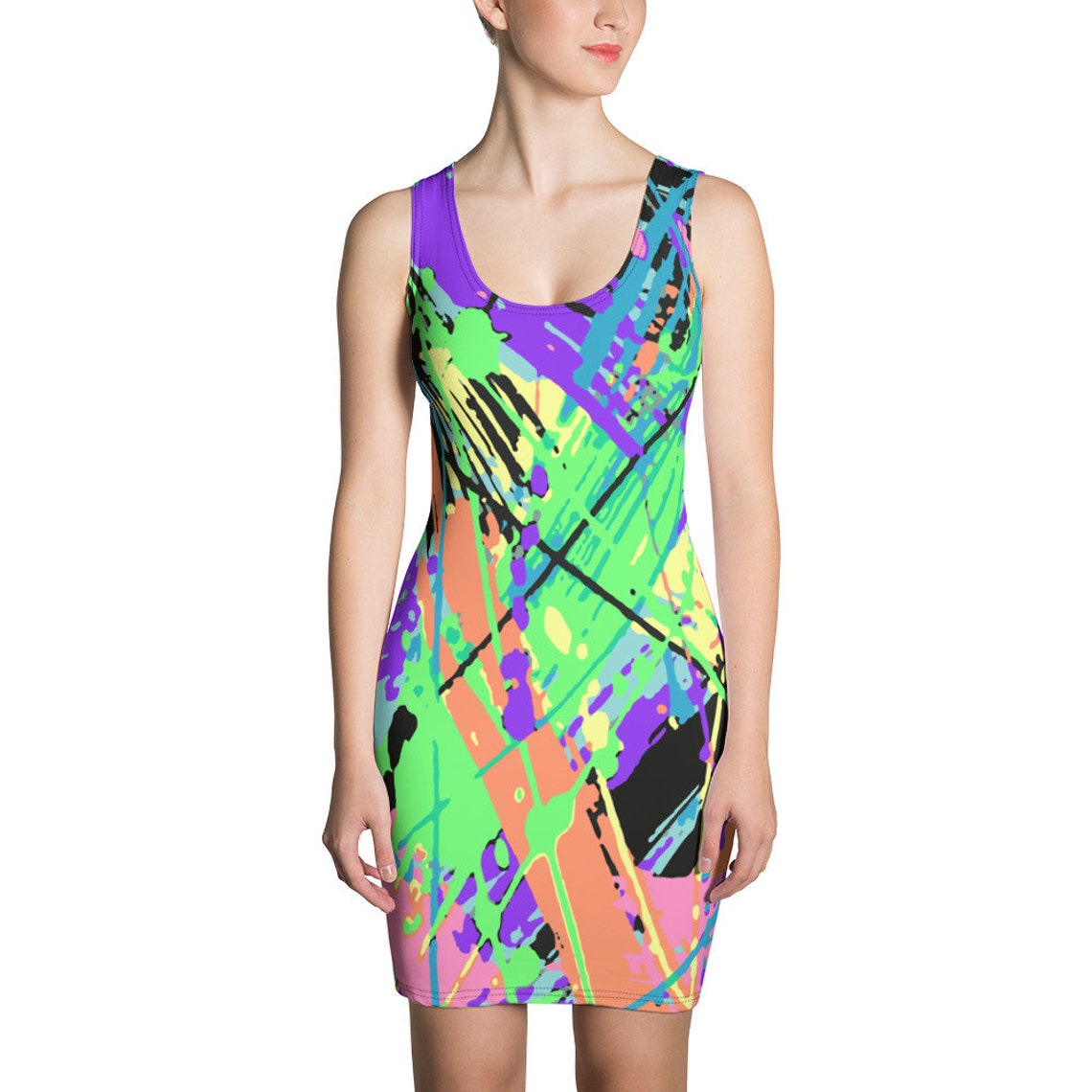 Rainbow Dress Splatter Paint Splatter Bodycon Dress Rainbow Etsy