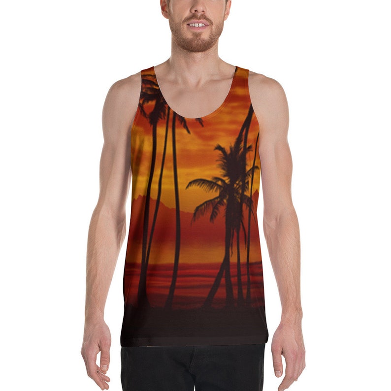 Scarface Palm Tree Print Hawaiian Shirt Tank Top 80s Clothing | Etsy