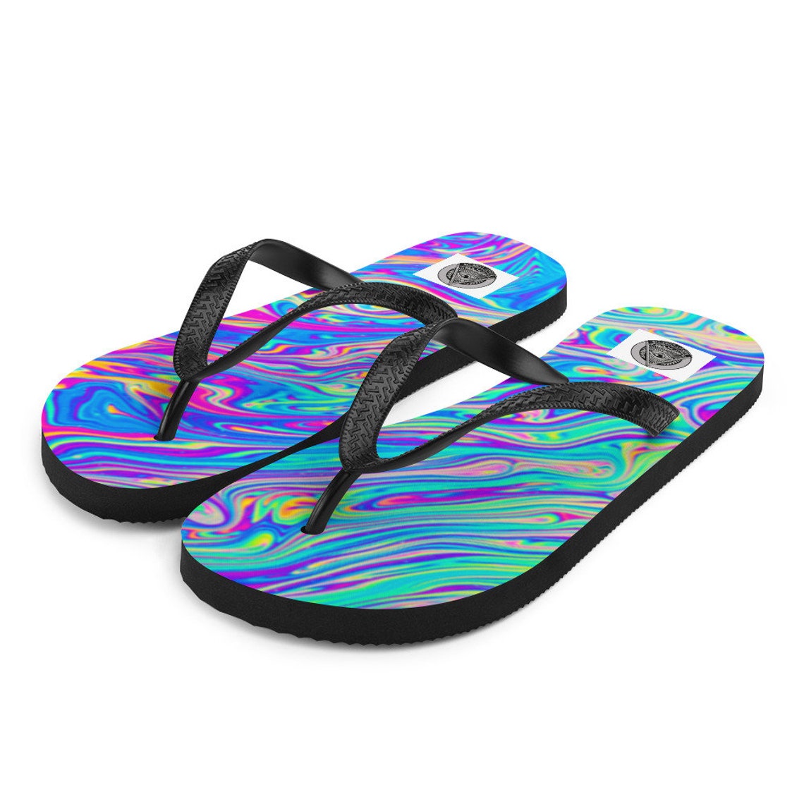 Oil Slick Trippy Flip Flops Beach Sandals Flat Sandals | Etsy
