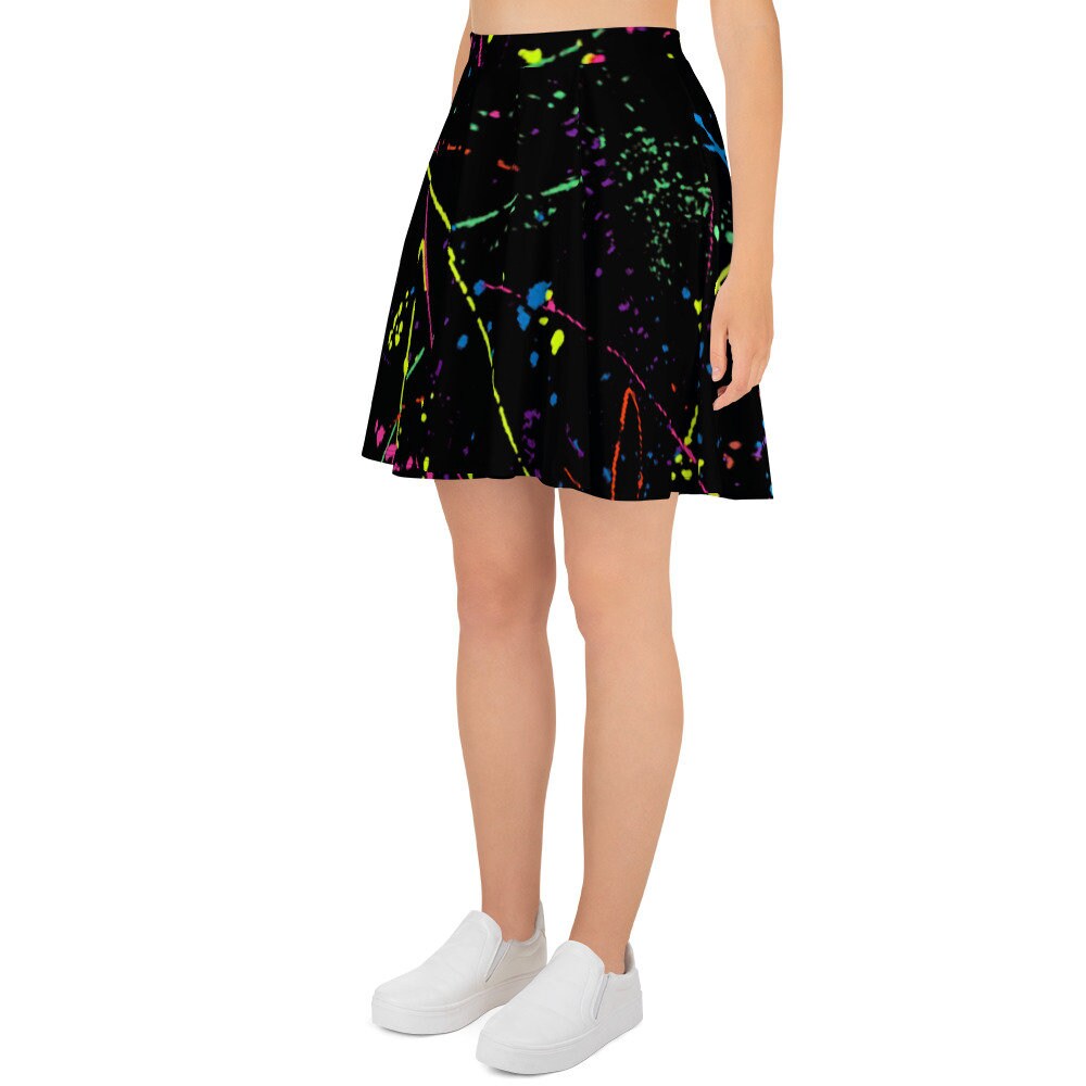 Skater Skirt Skater Dress 80s Clothing Neon Paint Splatter Etsy