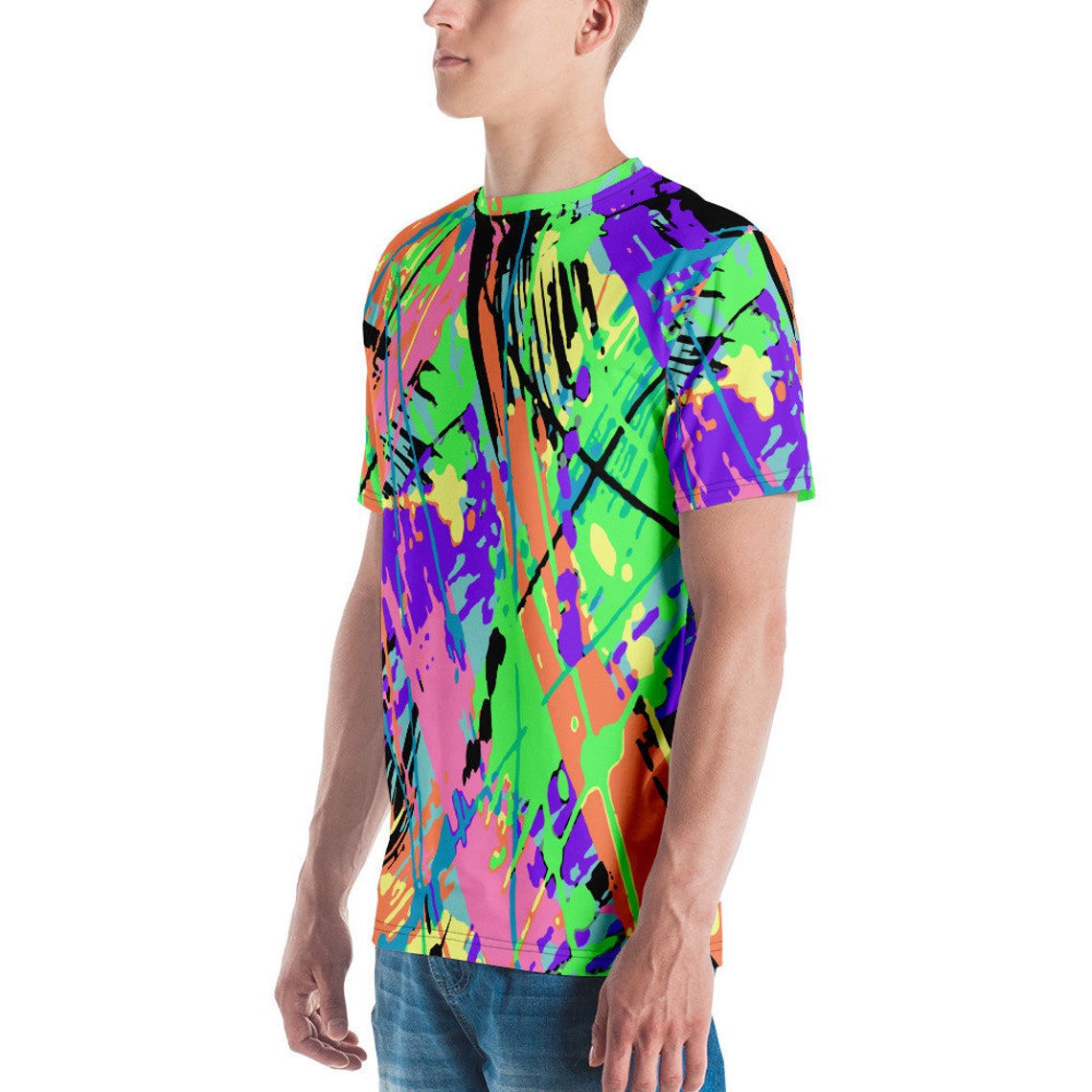 80s Clothing Neon Paint Splatter Rainbow Mens Abstract Shirt | Etsy