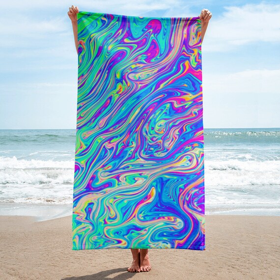 Oil Slick Trippy Rainbow Beach Towel Beach Blanket Vaporwave Etsy