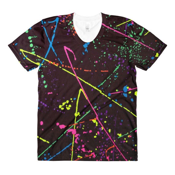 80s Clothing Neon Paint Splatter Rainbow Womens Shirt Retro Etsy