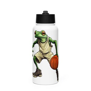 Frogs Basketball player / Basketball frog Steel Water Bottle with a Straw Lid