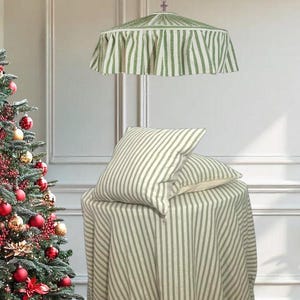 Handmade Green Striped Linen Home Set, Lampshade, Tablecloth & Cushion Covers