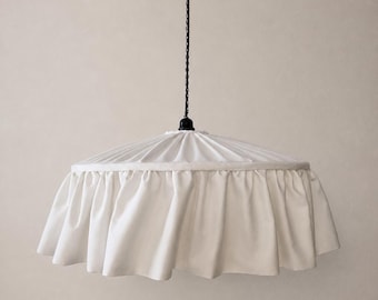 Light Off-White Linen Lampshade, Near White Tone, Handmade Ruffled Shade